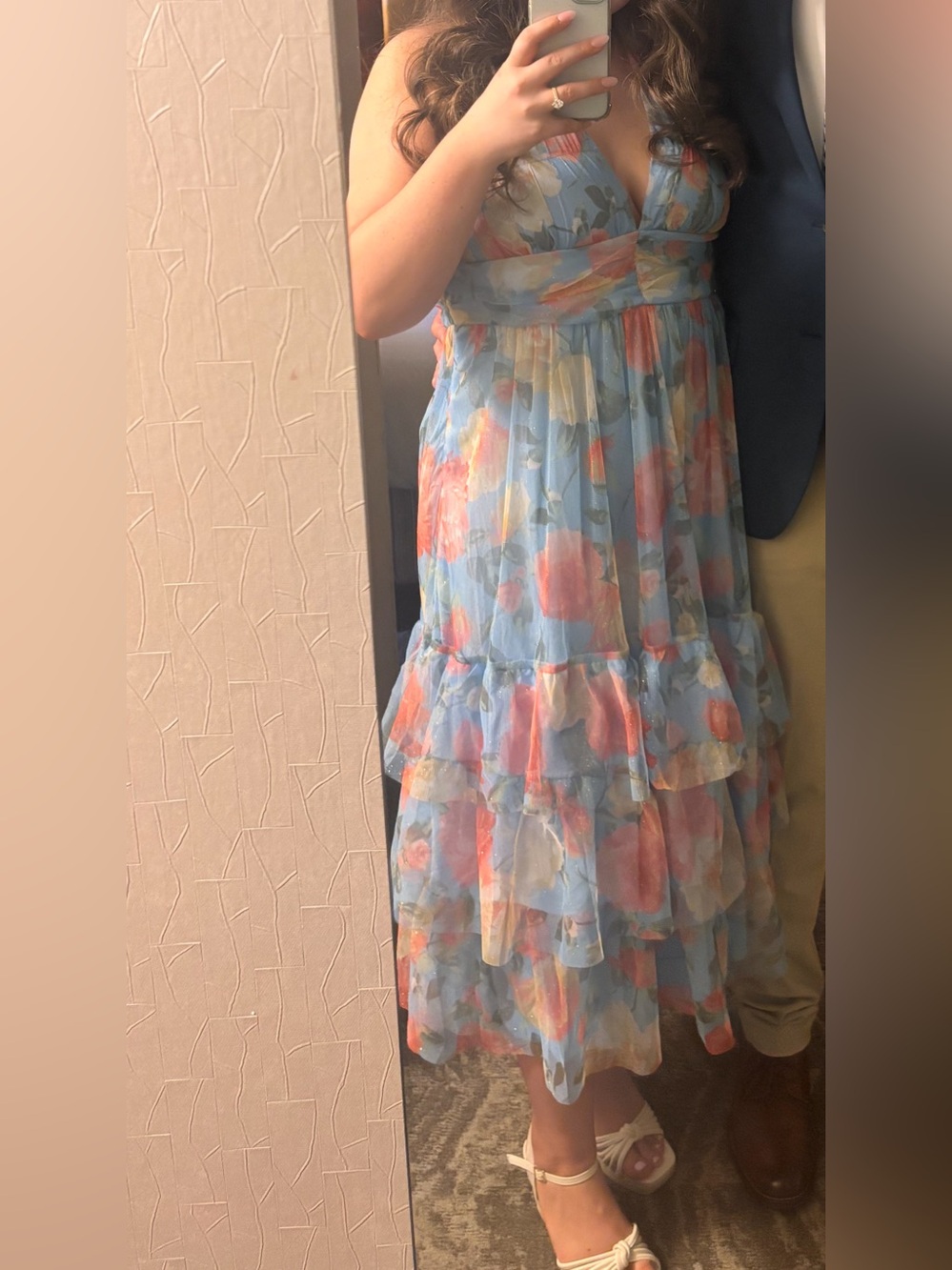 Lulu’s Floral V-Neck Tiered Midi Dress in Light Blue - Picture 5 of 5